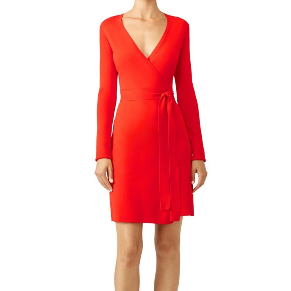 Diane von Furstenberg red knit wrap dress—size large